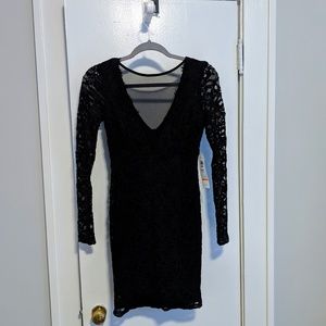 Black lace fitted dress with long sleeves--NWT